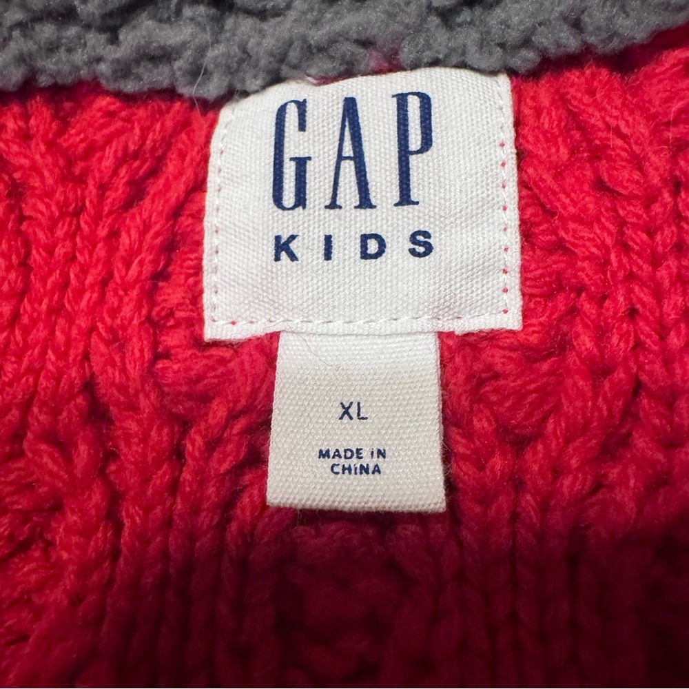 Gap Kids Red Cable Knit Sweater XL 14/16 Mock Neck Sherpa Lined Cozy Holiday - Picture 5 of 6